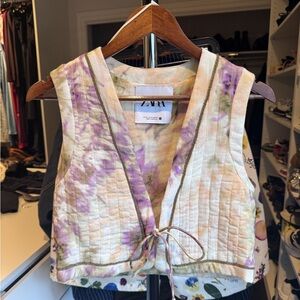 Zara Lavender and Soft Green Tie-Dye Quilted Crop Vest